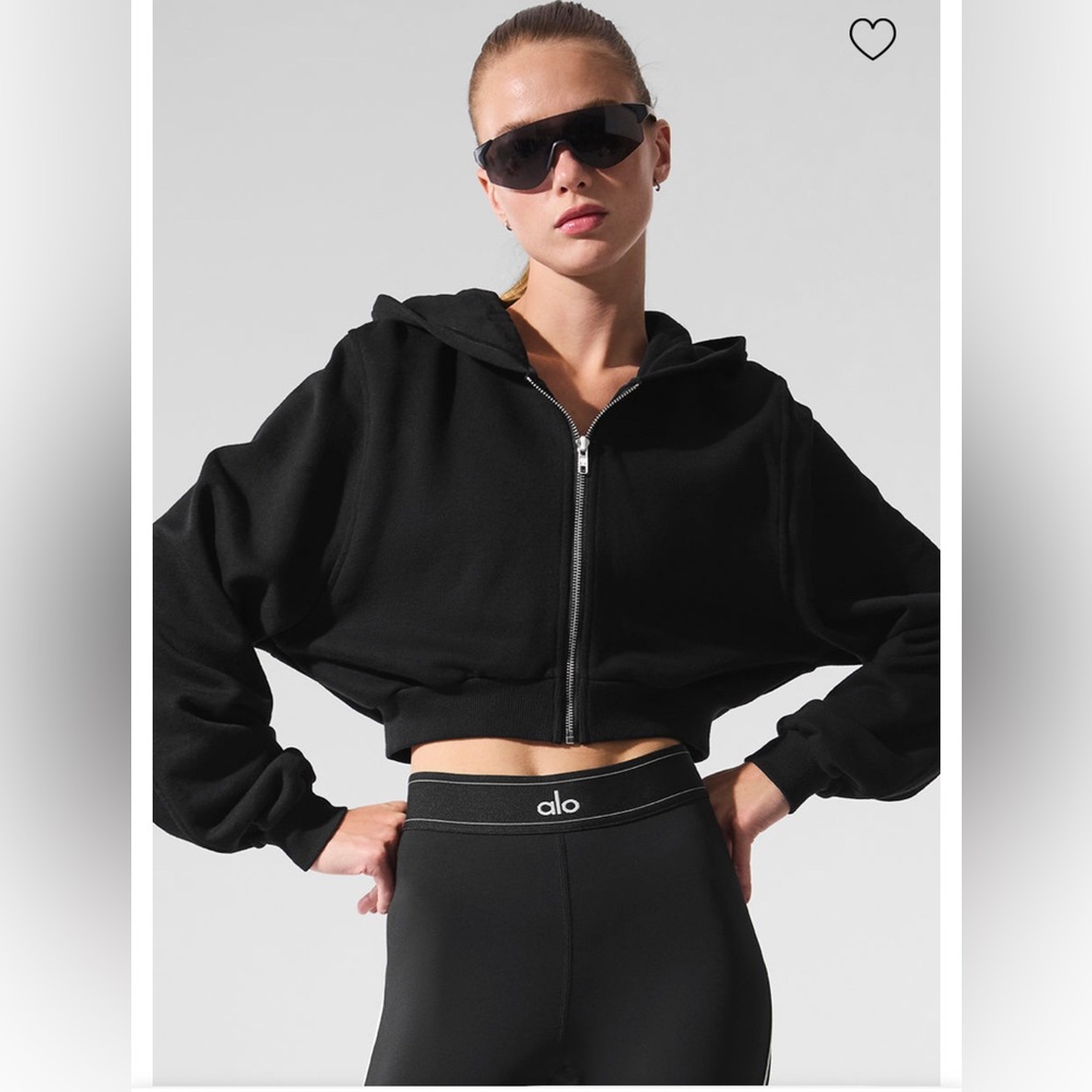 ALO Yoga Black Cropped Zip Hoodie
